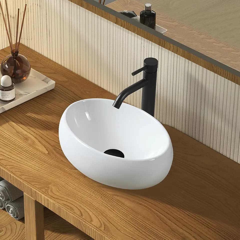 Bathroom Vessel Sink Boat Shape 16"x11.8" White Vessel Sinks for Bathrooms