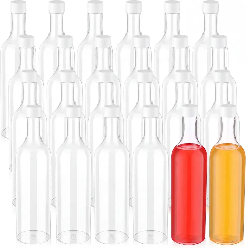 Patelai 24 Pcs Plastic Wine Bottles with Caps,25 oz,Plastic Lids,White