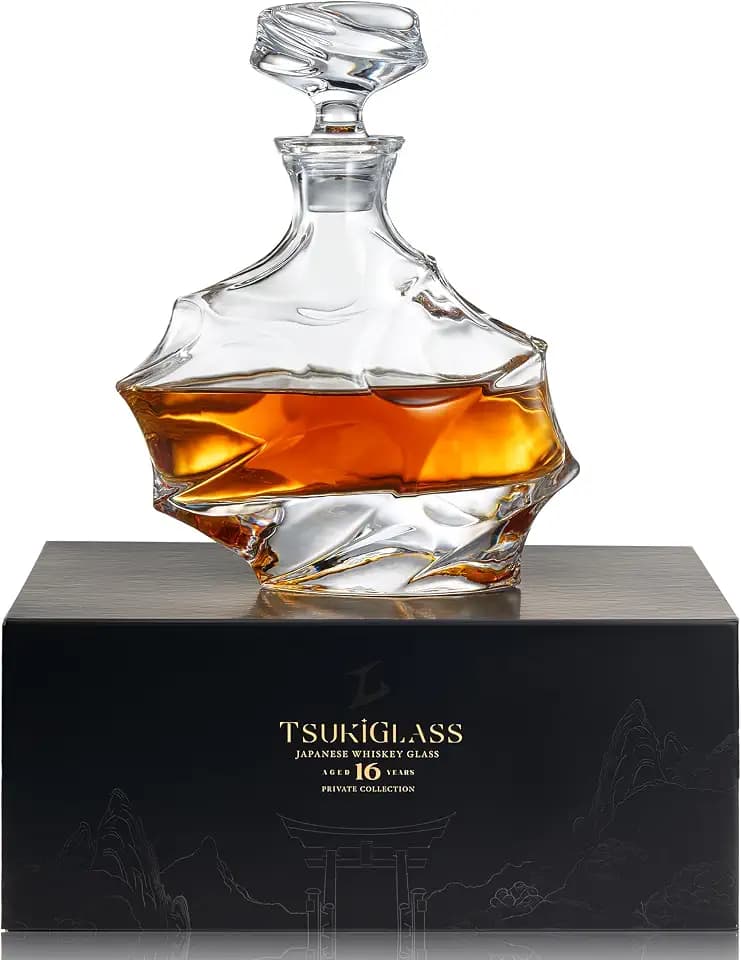 TsukiGlass Storm Japanese Crystal Whisky Decanter, 750ml, Gifts for Men