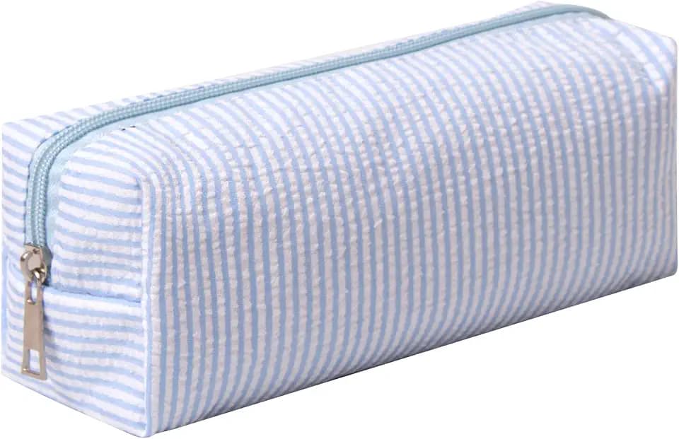Cute Pencil Case Capacity Pencil Pouch Aesthetic Pen Bag Office Stationery Organizer Simple Sturdy Multifunctional Cosmetic Pouch (Light blue)