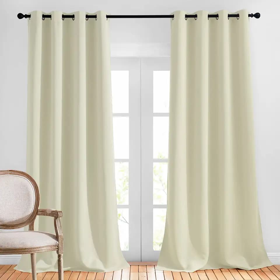 NICETOWN Room Darkening Window Curtains 90 inch Length, Thermal Insulated Grommet Light Blocking Solid Curtain Drapes for Bedroom/Living Room, Beige, Set of 2, W52 x L90