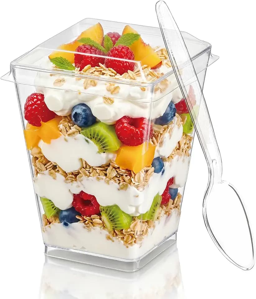 Hiasobre 5 oz Plastic Dessert Cups with Lids and Spoons, 50 Pack