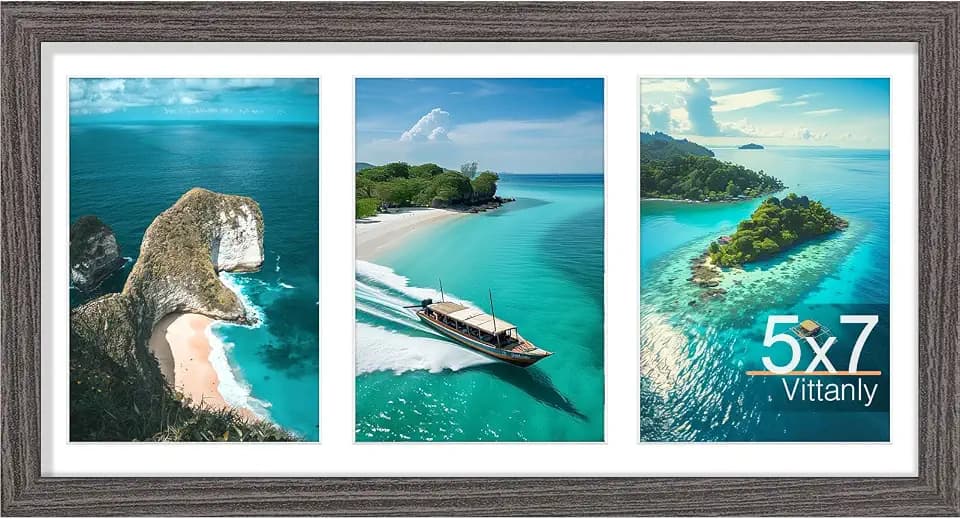 Vittanly 8x16 Collage Picture Frame, Displays 3Pcs 5x7 Pictures, Dark Grey
