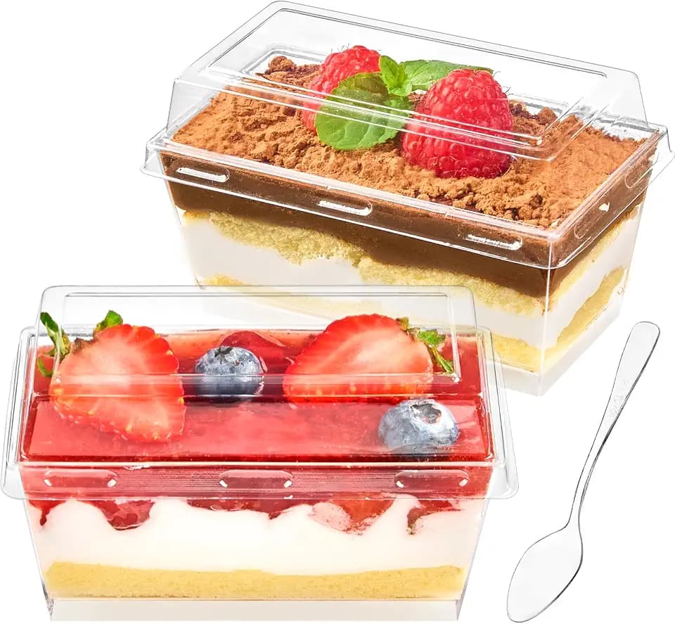 150 Pcs 5 oz Rectangle Dessert Cups with Lids and Spoons, Serves 50