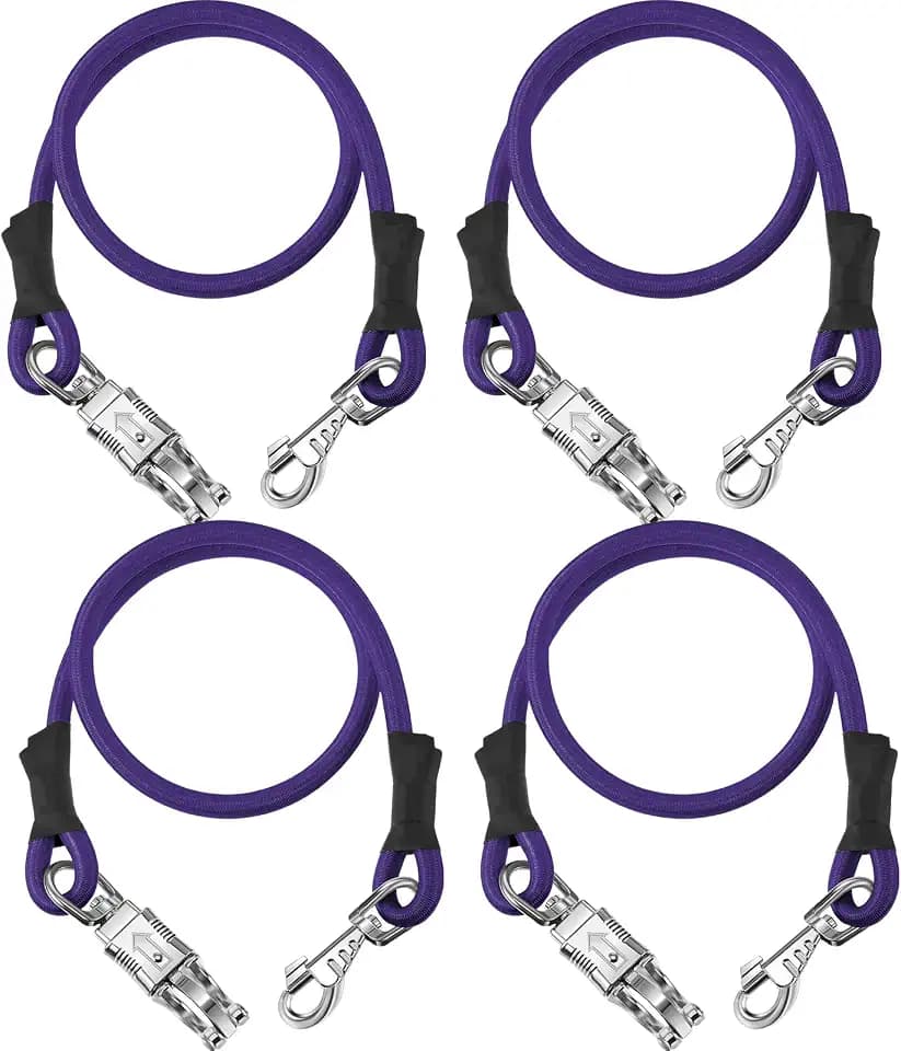 Riakrum 4 Pcs Bungee Horse Trailer Ties with Quick Release Snap,Purple