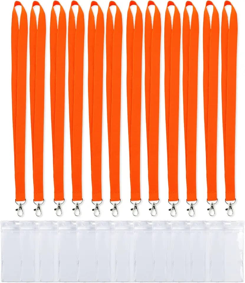 12 Pack Bright Neon Orange Lanyard for ID Badges, Lanyard with Anti-Lost ID Holders for Cruise Ship Card (Neon Orange,12Pack)