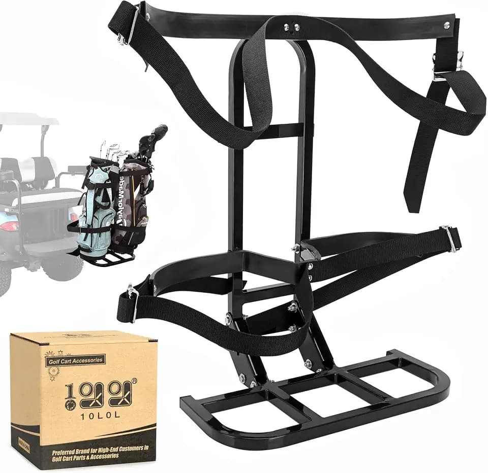 10L0L Golf Cart Rear Seat Bag Holder Rack for Yamaha EZGO Club Car, Universal No Drill Grab Bar Mount, Heavy‑Duty Steel Rack Fits 7" Wide Grip Bar
