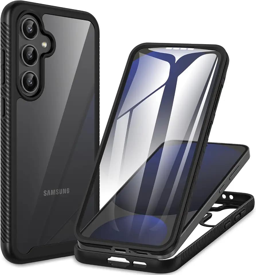 CENHUFO für Samsung Galaxy S24 FE 5G Hülle, 360 Grad Schutzhülle mit Eingebautem Displayschutz Stoßfest Panzerhülle Robust Cover Case Transparent Handyhülle für Samsung Galaxy S24 FE 5G - Schwarz