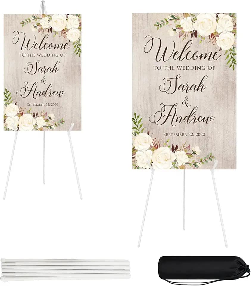 JEAWIWI 2 Pcs Lightweight Easel Stand, 66 Inch, White, with Carry Bags