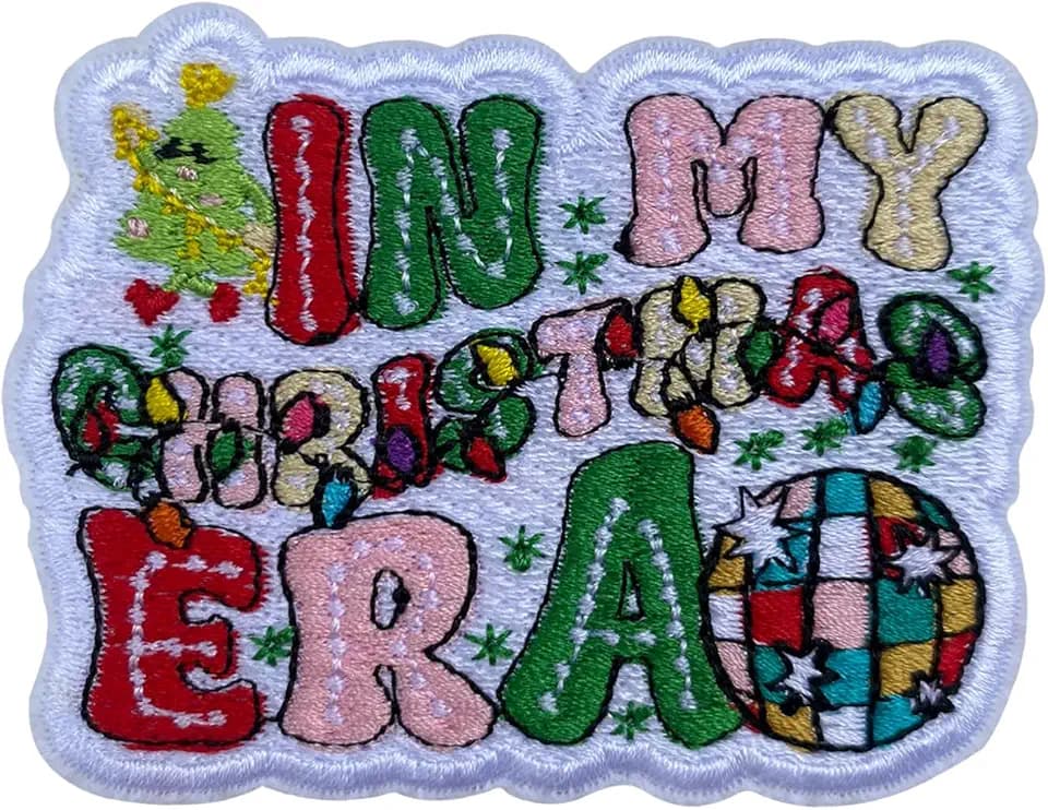 In My Christmas Era Patch, 3 Inches Sew On Iron On Patch Christmas Quotes Embroidery Patch for Clothes Backpacks Hats Jeans Bags, Merry And Bright Embroidered Patches, Cute Gifts for Christmas