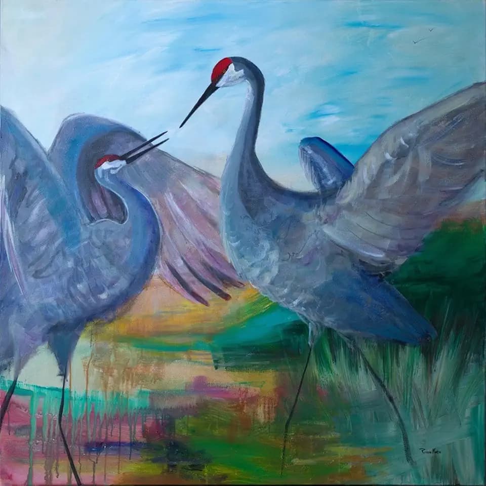 ART.COM Wall Art Print Sandhill Cranes by Robin Maria, 30" x 30"