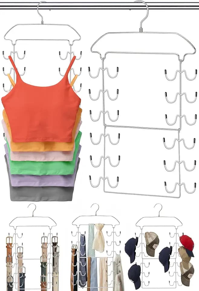 2 Pack Tank Top Hanger Space Saving, 360° Rotating Closet Organizers and Storage, 6 Tier Metal Bra Organizer with 24 Hanging Hooks, Small Space Solutions, RV Apartment College Dorm Room Essentials