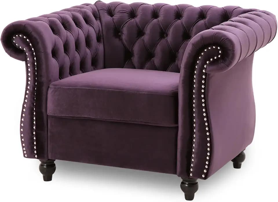 Great Deal Furniture Leila Chesterfield Velvet Club Chair, BlackBerry