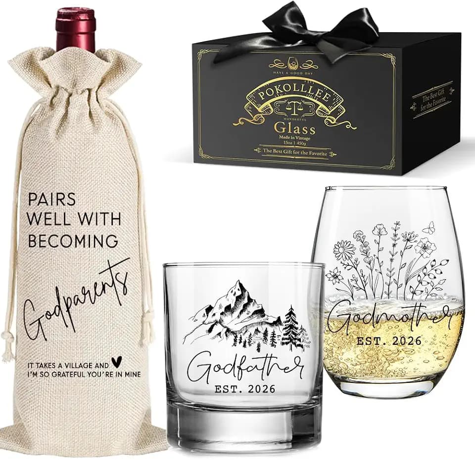 Godparents Proposal Gift 2026 - Will You Be My Godparents Wine Glass- Godparent Gifts for Baptism, Catholic Godmother Godfather Mothers Day Fathers Day Christmas Birthday Present from Godchild
