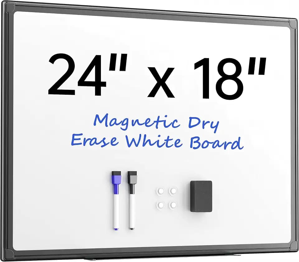 VUSIGN 24" x 18" Magnetic Whiteboard for Wall, Dry Erase Board with Black Frame, Hanging White Board for Office, Home, School, Dorm – Includes Markers, Magnets & Eraser