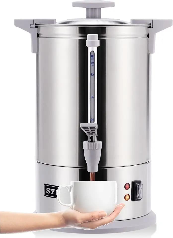 SYBO Commercial Grade Stainless Steel Percolate Coffee Maker Hot Water Urn for Catering, 50-Cup 8 L, Grey