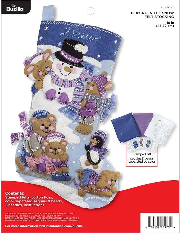 Bucilla 86975E Felt Stocking KIT, Playing in The Snow