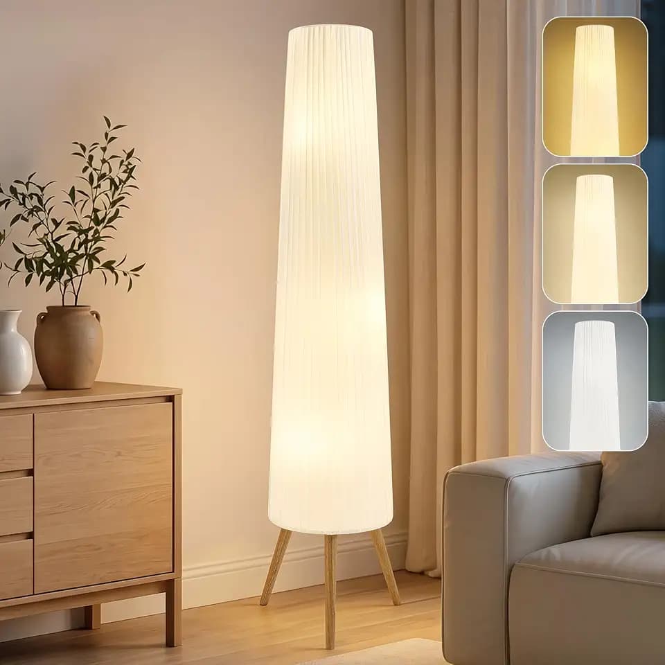 GyroVu 60 Inch White Wood Floor Lamp, Color Temperature Adjustable
