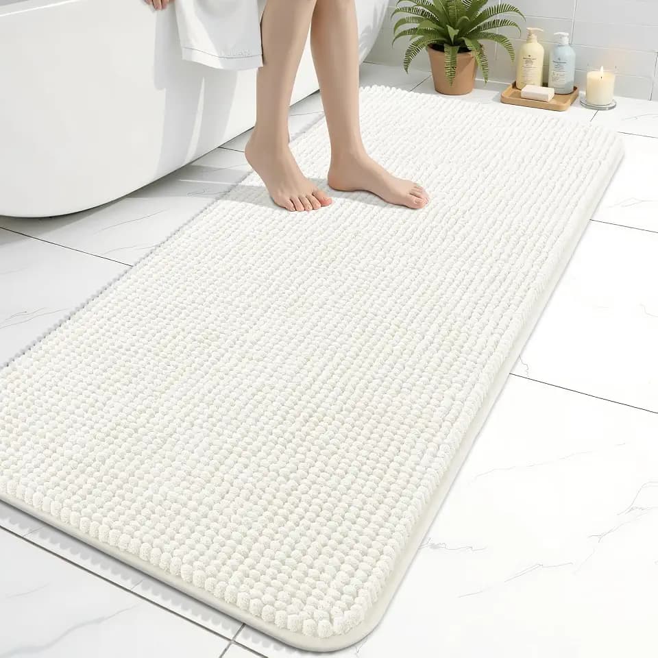 Arotive Chenille Bathroom Rugs 47x24, Soft Absorbent Bath Mat, Ivory