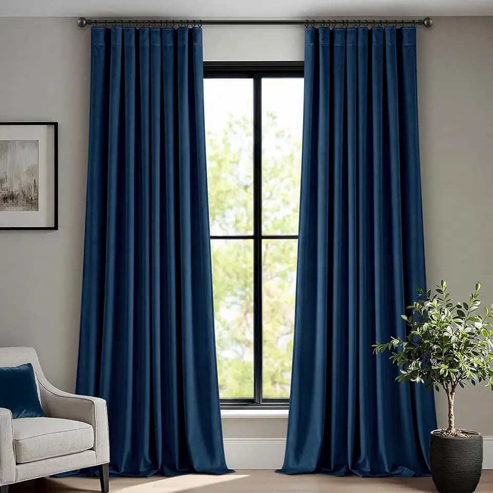 ANRODUO Navy Blue Velvet Curtains 96 Inch Length 2 Panels for Bedroom