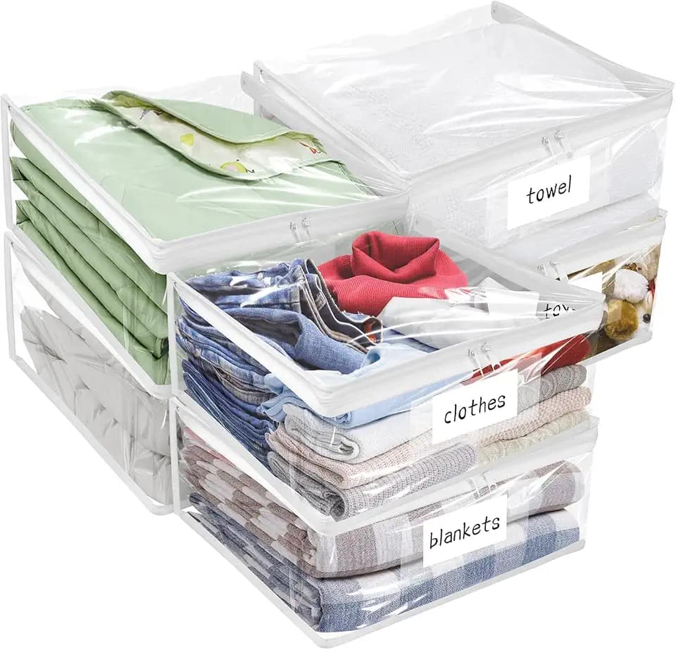 Plastic Storage Bags with Easy-Glide Zipper, Pack of 6, Durable Clear Vinyl Zippered Storage Bags for Clothes Sweaters Comforters Blankets Sheets Bedding (23.6 x 16.9 x 13.8 Inch, Transparent White)