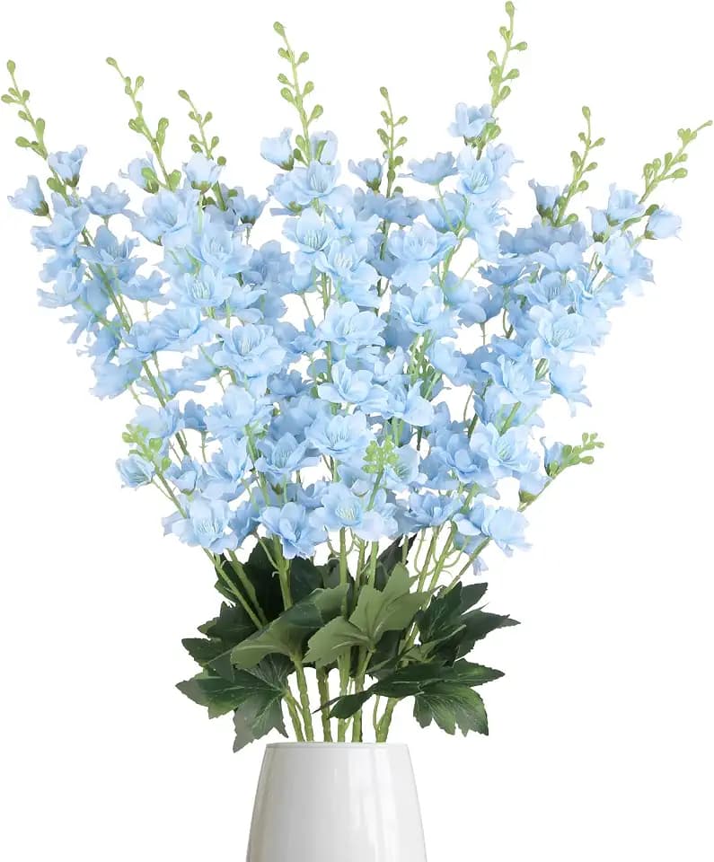 Light Blue Delphinium Artificial Flowers,8PCS Long Stem Fake Larkspur Flowers 33.5'' Faux Delphinium Bulk for Tall Vase Home Wedding Garden Table Decor (Light Blue)