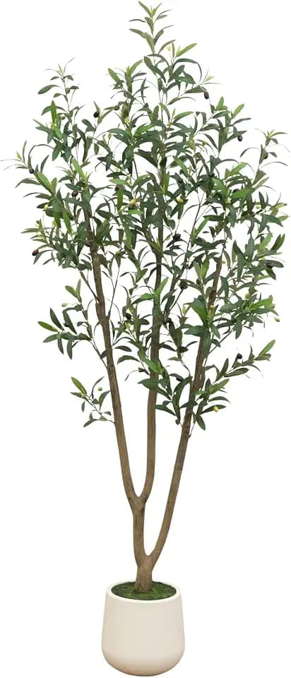 Nearly Natural 6 ft Artificial Olive Tree in White Decorative Planter