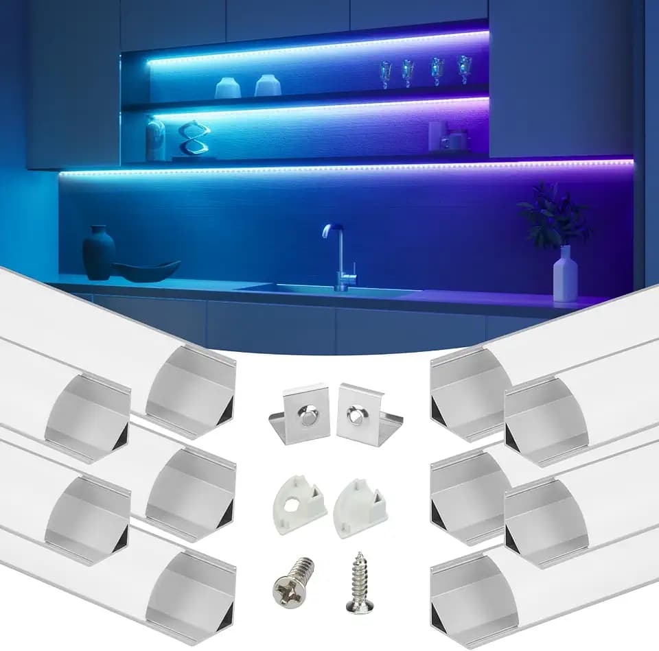 Muzata 10Pack 3.3FT Silver V-Shape Corner LED Channel Milky Cover V1SW WW