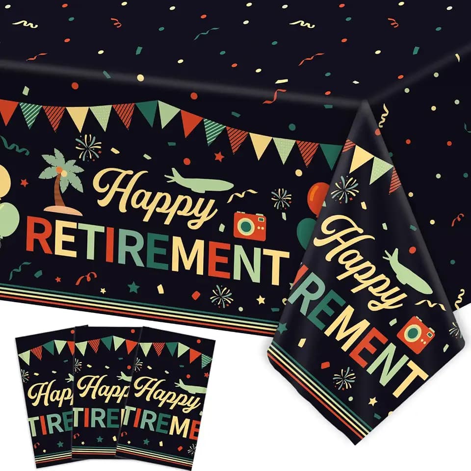 3PCS Vintage Retirement Party Tablecloth for Happy Retirement Decoration Plastic Waterproof Colorful Vintage Disposable Tablecloths Cover for Men Women Going Away Party Supplies, 54 x 108 Inch(Retire)