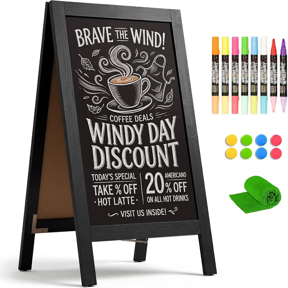 4 THOUGHT A-Frame Double-Sided Magnetic Chalkboard 40"x20", Black