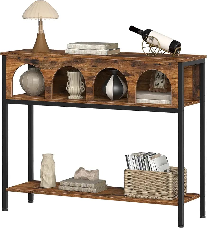 HOOBRO Narrow Console Table, Entryway Table with 3-Tier Storage