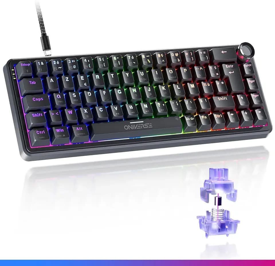 Oniverse Maegnus Gaming-Tastatur, magnetisch, kabelgebunden, 65% – Hall-Effect-Schalter, Rapid Trigger Schalter, 0,1 mm, Anti-Ghosting, 8000 Hz, LED, AZERTY, für PC/Mac – Maegnus (Nocta Black)