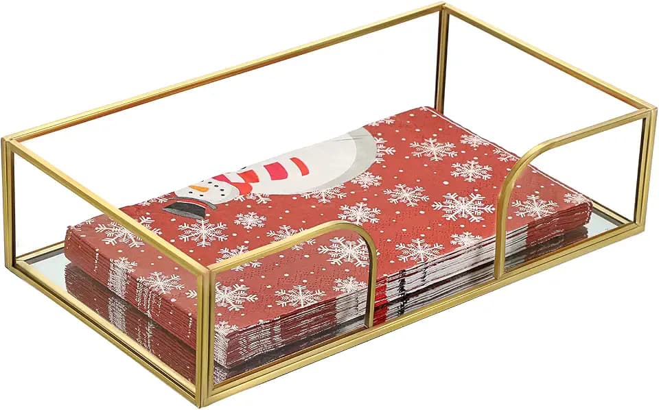 Sumnacon Bathroom Guest Towel Holder - Rectangle Glass Napkin Holder for Guest Hand Towels Paper Napkins, Decorative Napkin Holder Tray for Bathroom Vanity Toilet Tank Table Kitchen Countertop, Gold