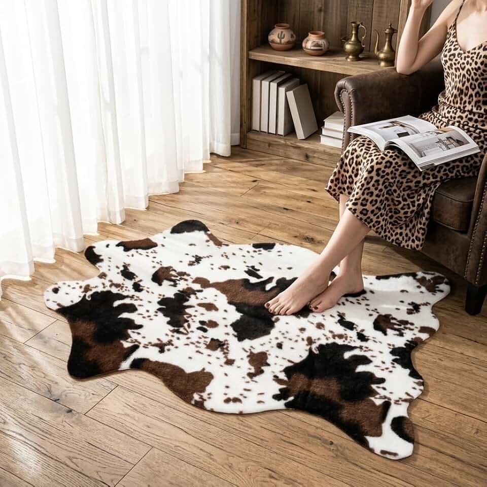 MustMat Cow Print Faux Cowhide Rug 2'6"x3'7", Western Small Area Decor