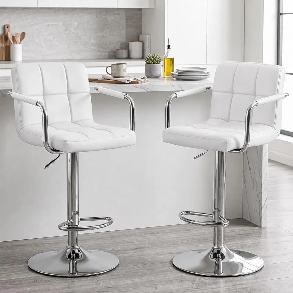 OLIXIS Swivel Bar Stools Set of 2, PU Leather Counter Height Stool with Arm