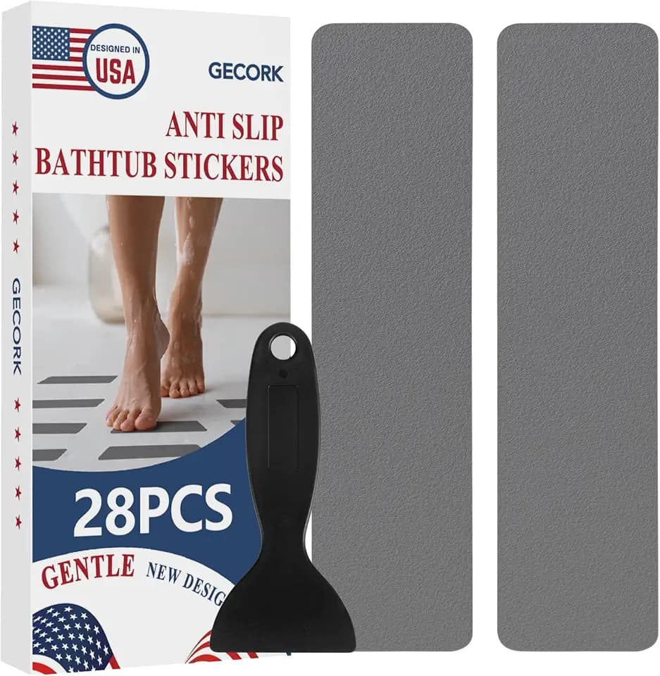 Gecork 28PCS Anti-Slip Shower Stickers with Scraper, Grey, Strips