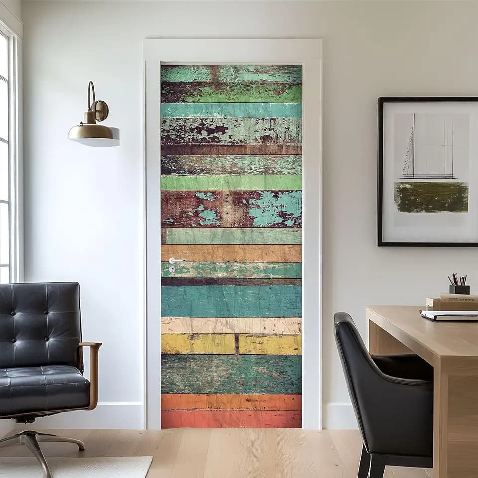 artfanke 3D Realistic Wooden Grain Door Sticker Peel and Stick 30.3"x78.7"