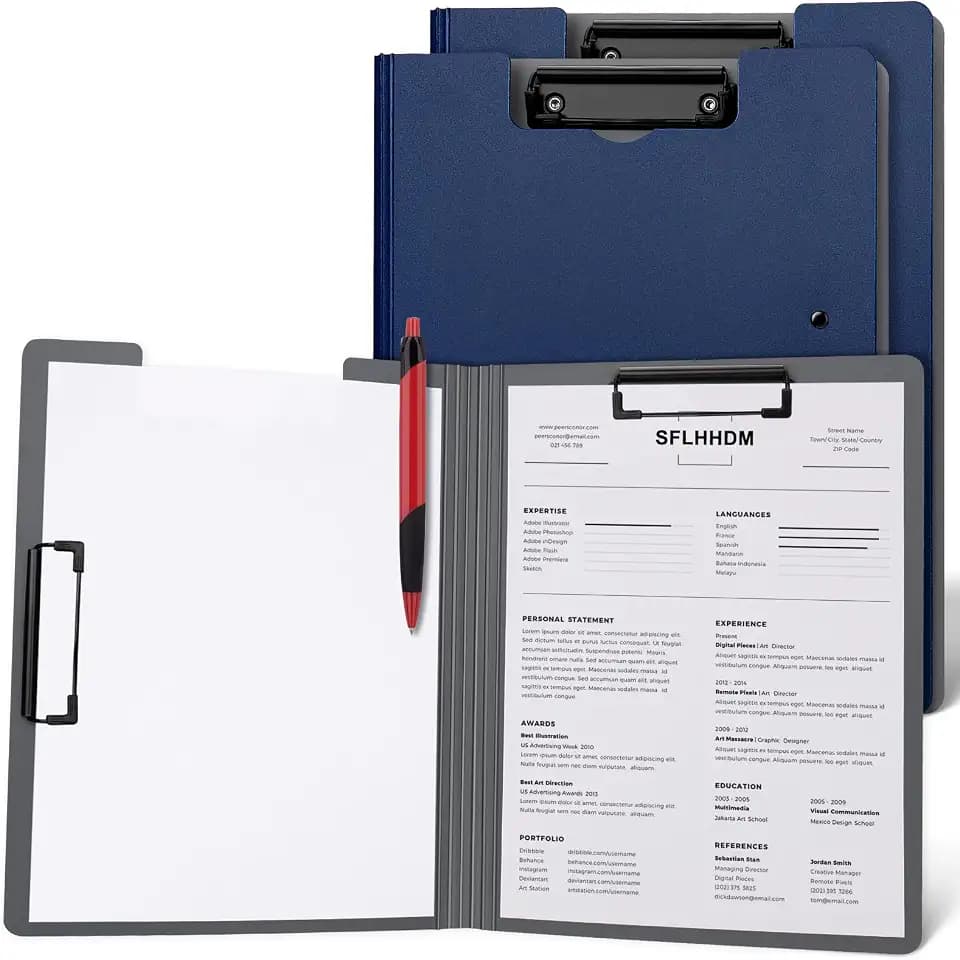 SFLHHDM 2 PCS Clipboards Foldable, Folding 360°Cover Folder Clipboard, Plastic Clip Boards with Double Low Profile Clip,Letter Size File Folder Storag Clip Board for A3 A4 Paper-Navy Blue