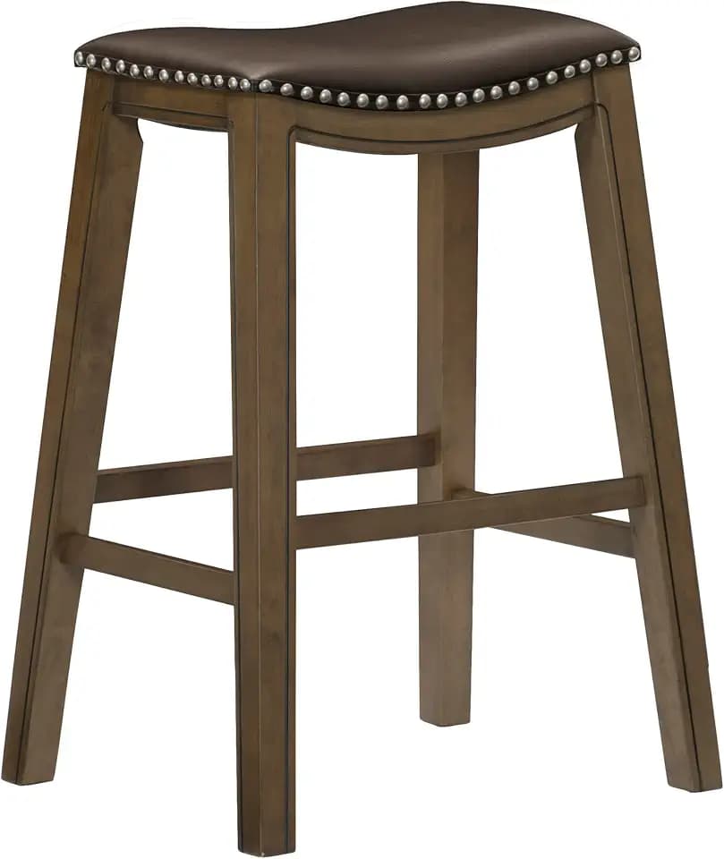 Lexicon Ordway Solid Wood Bar Stools - Saddle Bar Height Stools for Transitional Dining Versatile Kitchen Seating Options, Perfect for Casual Entertaining Spaces, 30" SH, Brown
