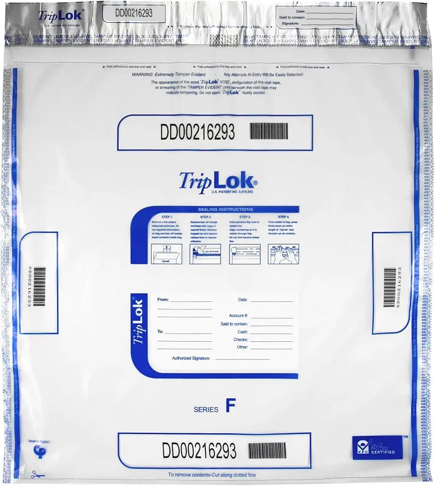 ControlTek TripLok 20" x 20", Clear, 50 Bags, Tamper-Evident Deposit Bags for Cash Handling & Valuables, Moisture, Heat and Cold Sensitive Ink, Tear-Off Receipt + Large Barcodes 585064
