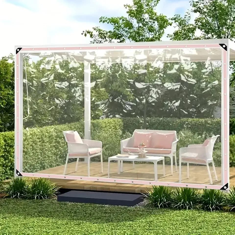 6X10FT Clear Waterproof Tarps(Increase Grommets,Windproof Rope +Ties) Poly Tarpaulin Outdoor Garden Rainproof Covering,Clear Vinyl Tarp with for Patio,for Covering Henhouse Porch Canopy Plant Camping