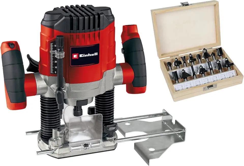 Einhell Oberfräse TC-RO 1155 Kit (1100 Watt, Ø 6 und 8 mm, Drehzahlregulierung, Parallelanschlag, Absaugadapter, inkl. Zubehör & diverse Fräser)