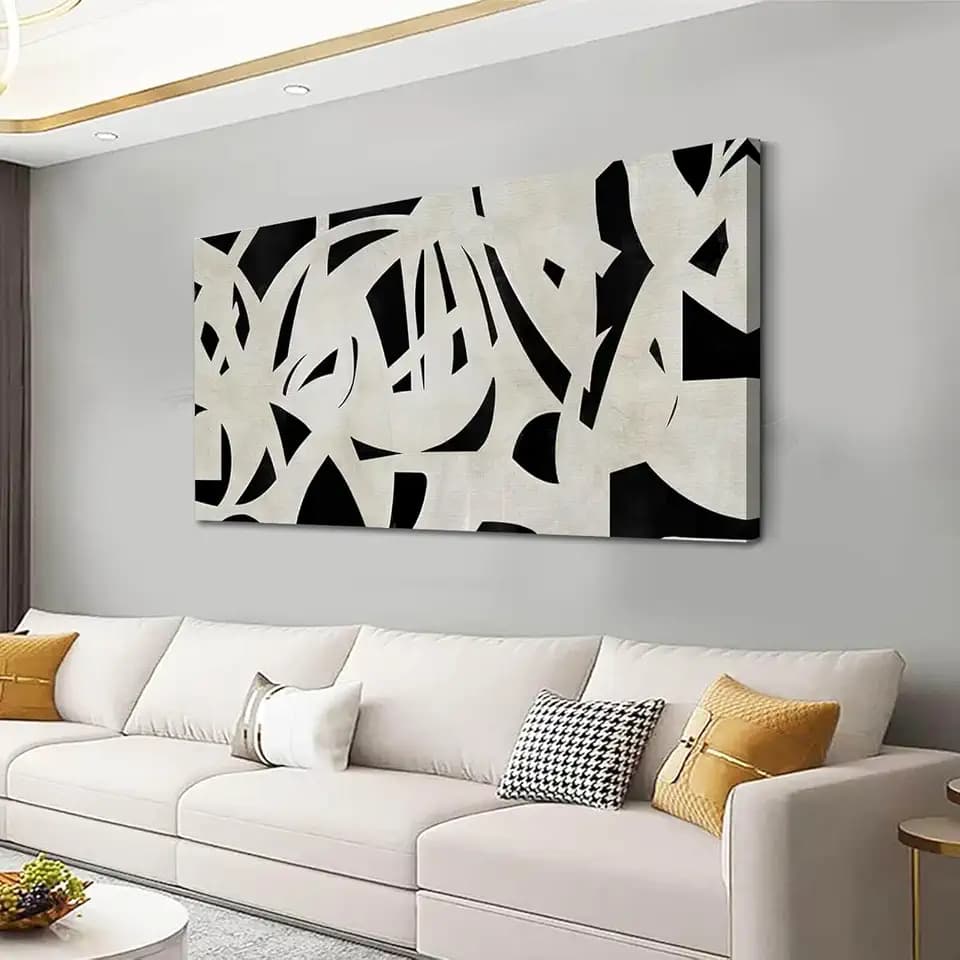 VAYIMDH Black White Abstract Wall Art,Modern Minimalist Decor for Living Room 24"x48"