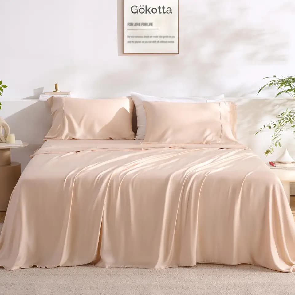 GOKOTTA King Bamboo Rayon Sheets Set, Silky Soft Cooling Sheets Stay Put