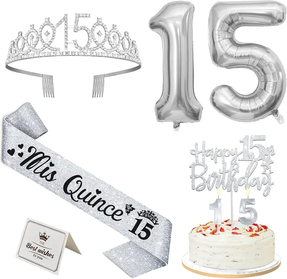 YeohJoy Silver 15th Birthday Decorations for Girls