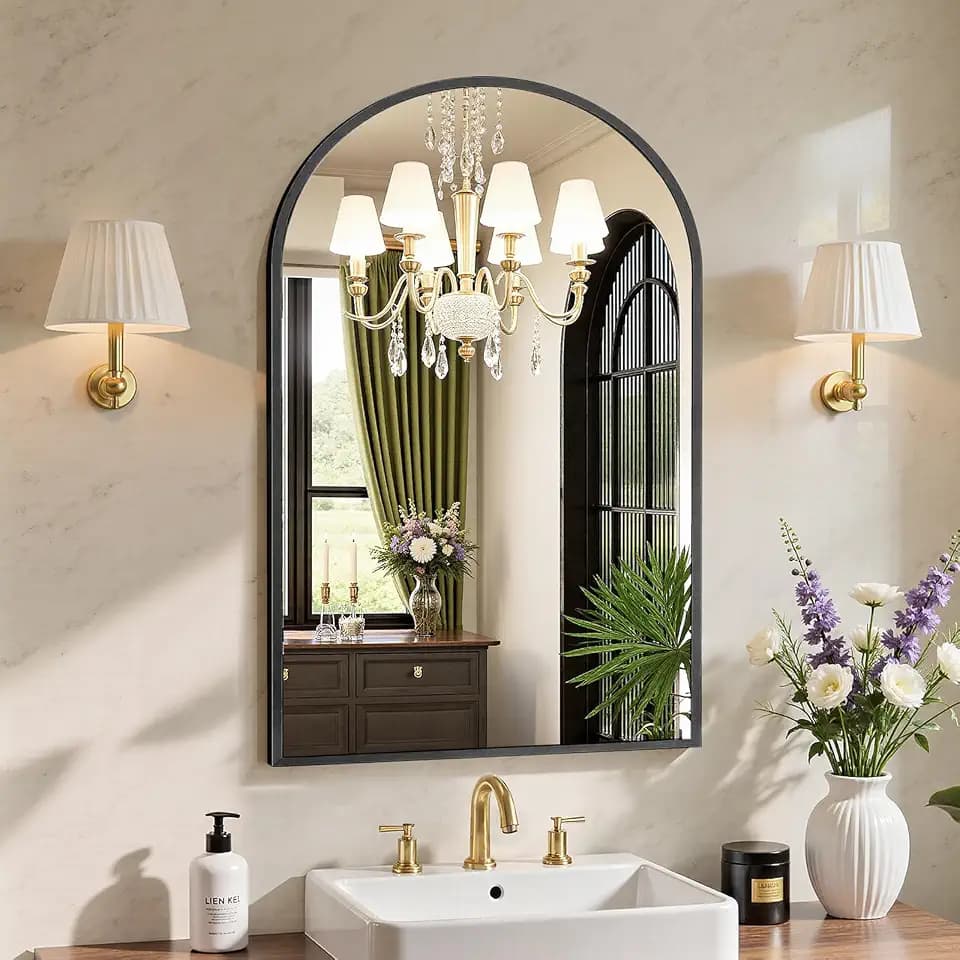 Sweetcrispy 20"x30" Arched Black Bathroom Mirrors for Wall
