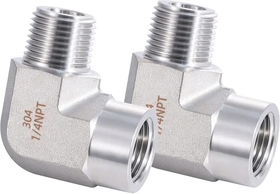 Stainless Steel Pipe Fitting 90 Degree Barstock Street Elbow 1/4" NPT Male x 1/4" NPT Female 2 Pack