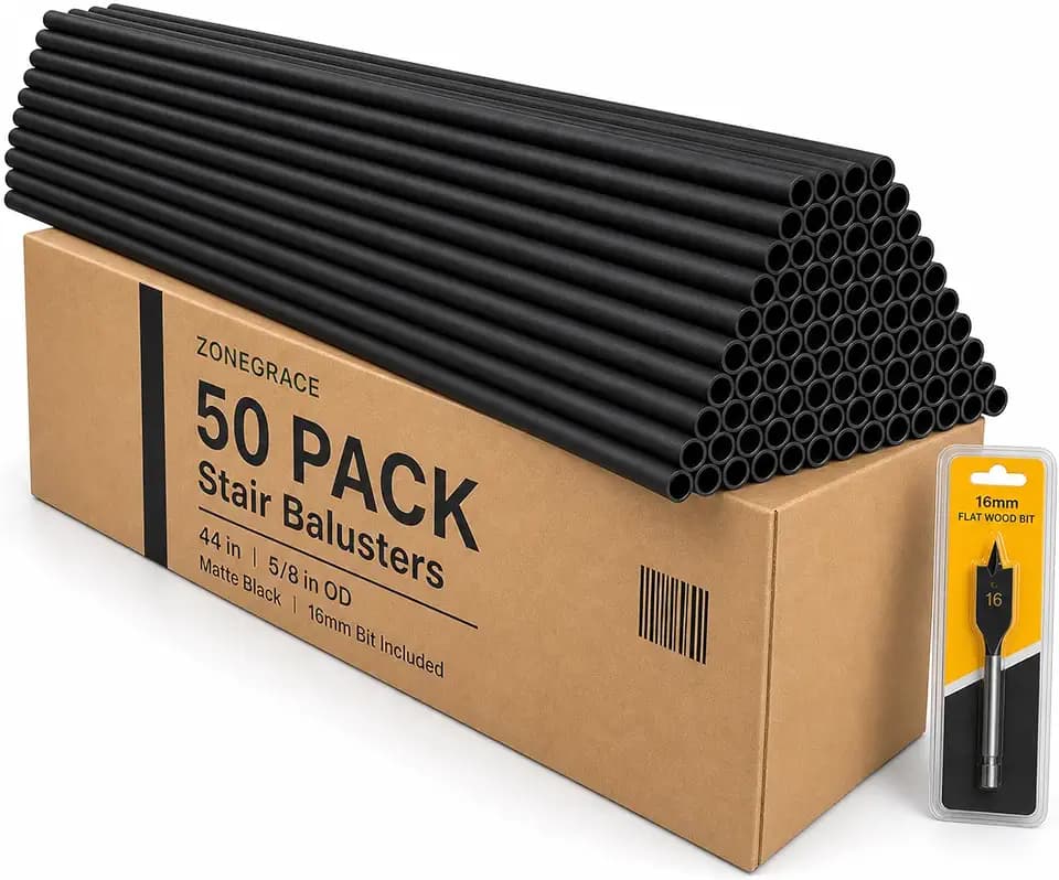 44 in Staircase Balusters, 5/8 in OD Round Black Stair Spindles, 50 Pack