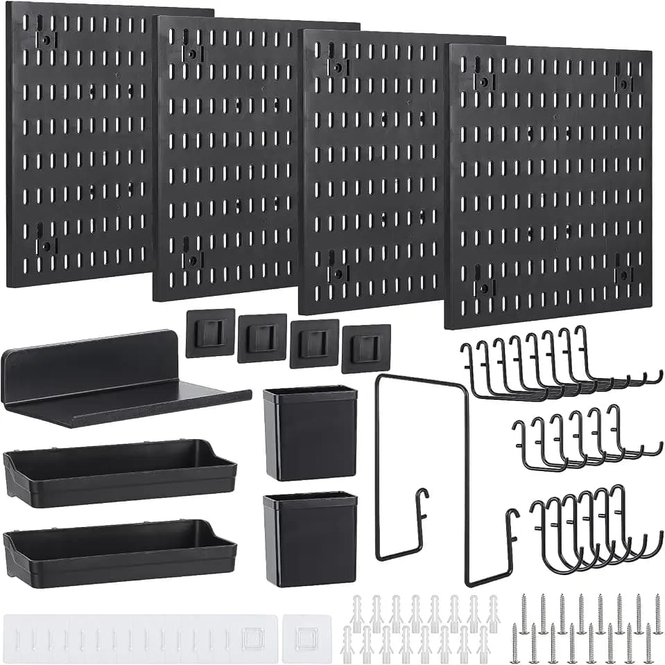 acDesign Pegboard Organizer, 4Pcs Metal Peg Board Panels with 26Pcs Peg Board Organizer Accessories for Walls Tool Organization