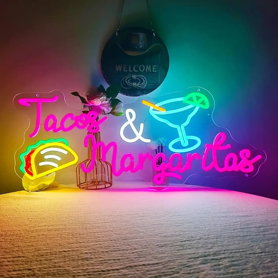 26"x10.6" Large Tacos and Margaritas Neon Sign for Mexican Kitchen with Remote Control Dimmer, Tacos & Margaritas Neon Light Up Signs Great for Restaurant Bar Mexican Food Shop Decor,Neon Light for Business
